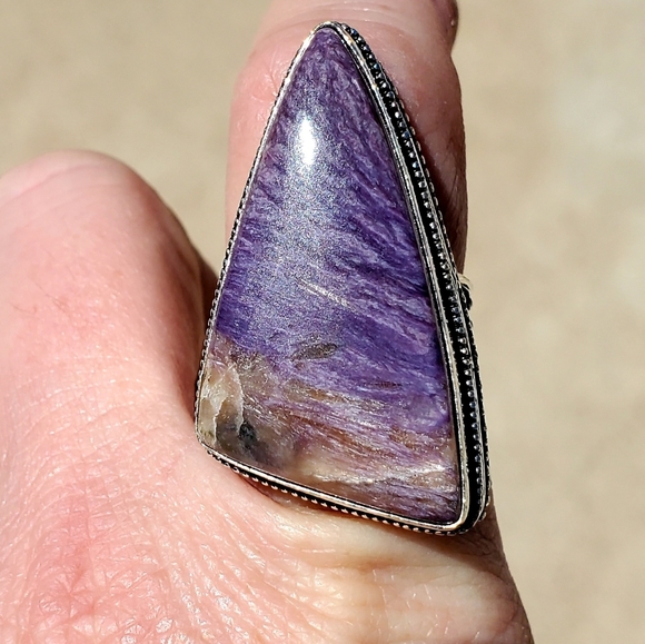 New Huge Charoite 925 Silver Statement Ring. - Picture 12 of 14